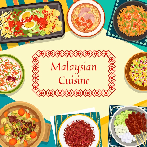 Vector malaysian food cuisine dishes and meals menu cover