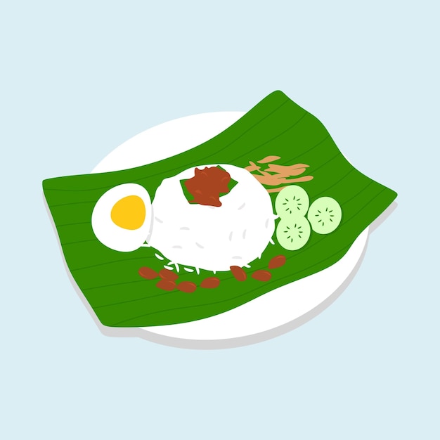 Vector malaysian nasi lemak with sambal sauce fragrant malaysian nasi lemak with spicy sambal sauce vector illustration