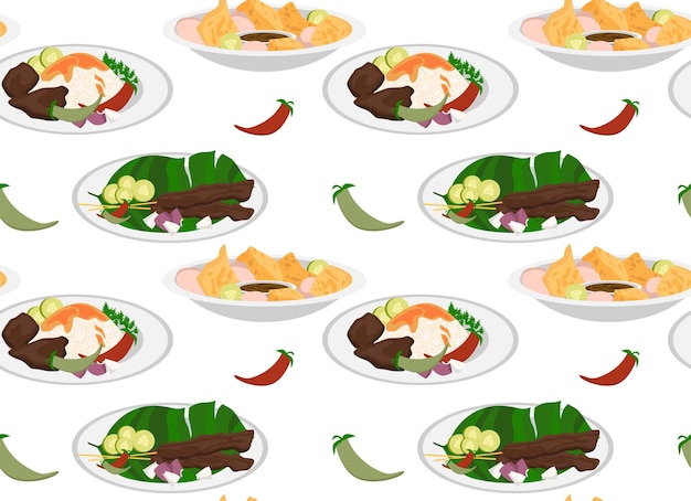 Malaysian national cuisine Traditional food Seamless pattern in vector Asian cuisine