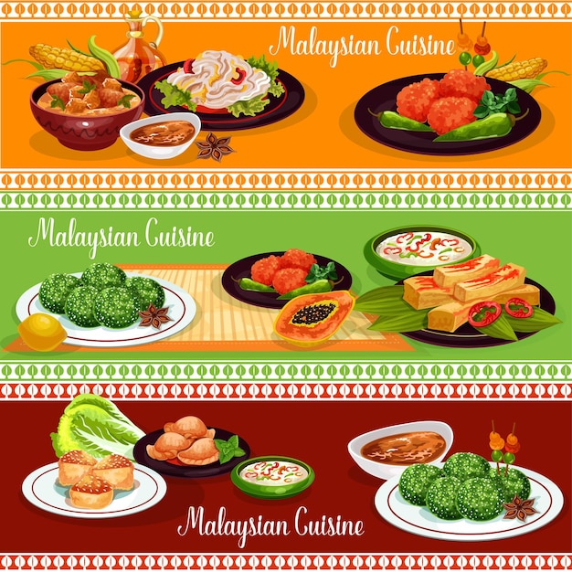 Vector malaysian restaurant banner with exotic dishes