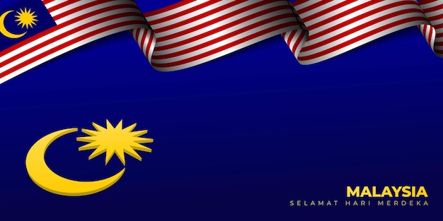 Vector malaysian waving flag and malaysian text mean is happy independence day for malaysia national day