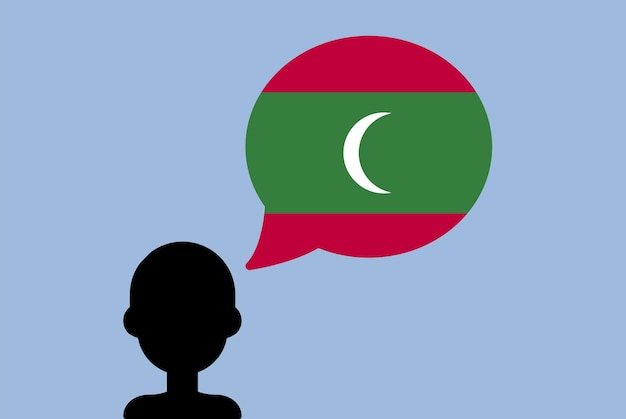 Maldiven vlag met toespraak ballon silhouet man met land vlag leren Maldivische taal