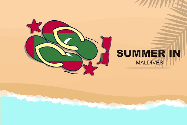 Maldiven zomervakantie vector banner strandvakantie slippers zonnebril zeester op zand