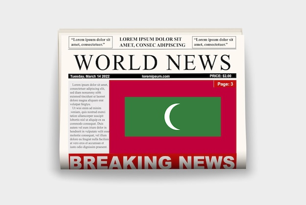 Maldives country newspaper flag breaking news on newsletter news concept gazette page headline