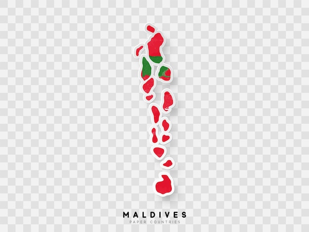 Maldives detailed map with flag of country. painted in watercolor paint colors in the national flag.