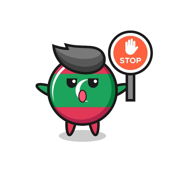 Maldives flag badge character illustration holding a stop sign  cute design