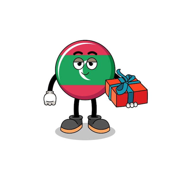 Maldives flag mascot illustration giving a gift