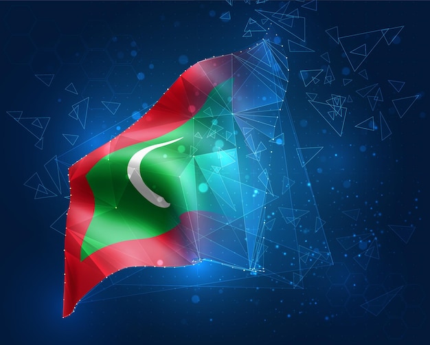 Maldives, flag, virtual abstract 3d object from triangular polygons on a blue background