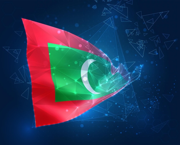 Bandiera vettoriale maldive oggetto 3d astratto virtuale da poligoni triangolari su sfondo blu