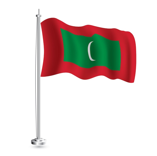 Maldivische vlag geïsoleerde realistische golfvlag van het land van de Maldiven op vlaggenmast