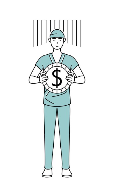 Пациент, госпитализированный мужчиной в больничном халате, изображает потерю курсовой разницы или обесценивание доллара
