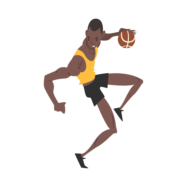 Male African American Basketball Player Professional Sportsman Character Active Sport Lifestyle Vector Illustration
