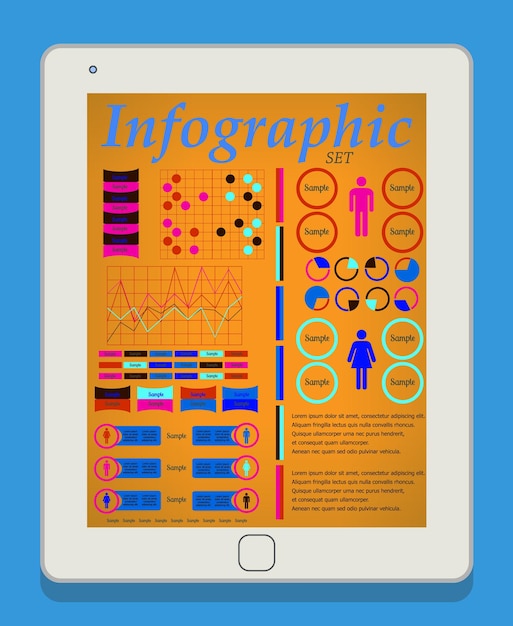 태블릿 Pc It 산업 요소 벡터 그림 Eps10에 설정된 남성 및 여성 인포그래픽