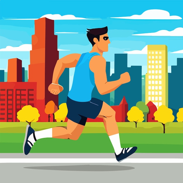 Vettore atleta maschio che corre per la strada della città illustrazione vettoriale del concetto di stile di vita sano