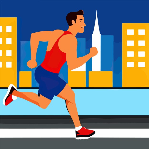 Vector male athlete running on city street healthy lifestyle concept vector illustration