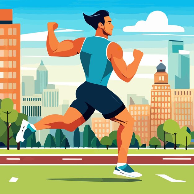 Male athlete running on city street healthy lifestyle concept vector illustration