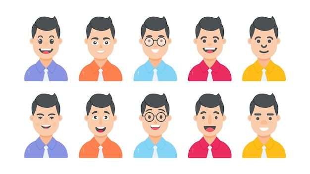 Male avatar and corporate business characters set with different facial expressions