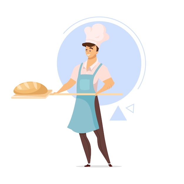 Male baker with bread flat design color illustration
