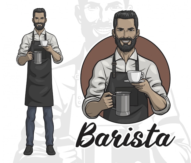 Un barista maschio con una tazza di caffè