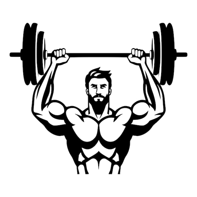 male body building lifting the barbell illustration for logo