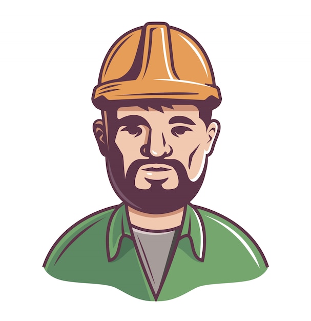 male builder in helmet on a white background.