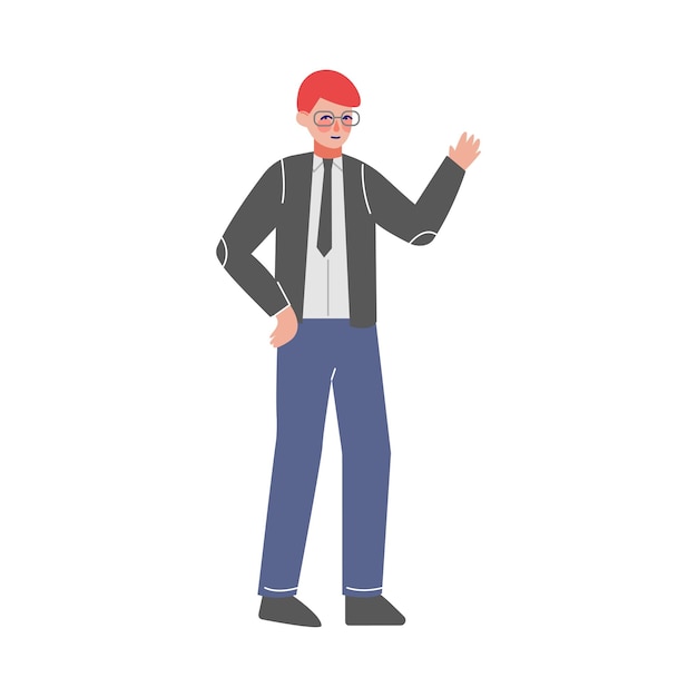 Male Business Character Office Employee Waving his Hand Vector Illustration