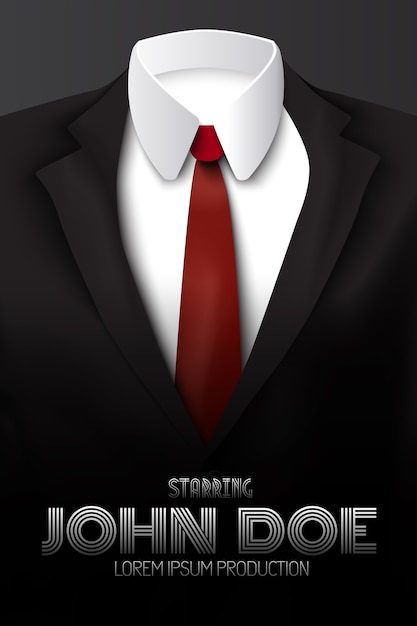 Vector male business suit advertising poster with red tie and white shirt