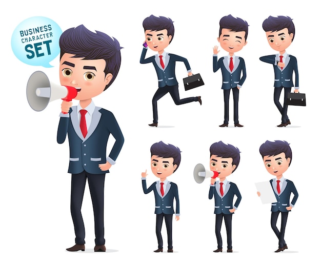 Vector male business vector character set business man office employee characters standing