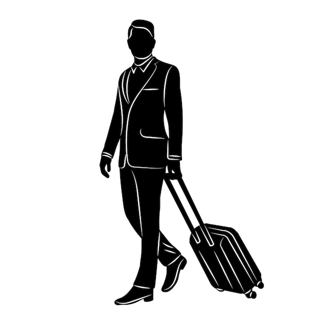 male businessman with suitcase silhouette on white background vector