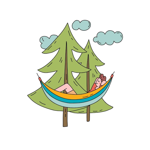 Male cartoon character are resting on a hammock hand drawn flat design style minimal illustration