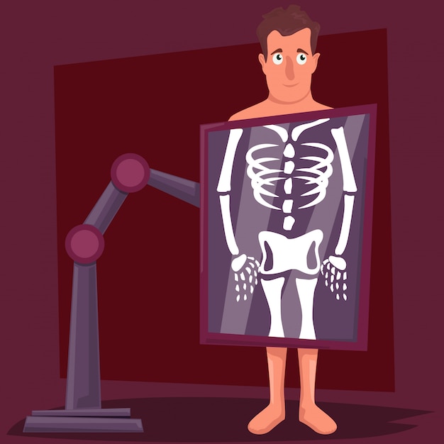 Male cartoon character during x-ray procedure