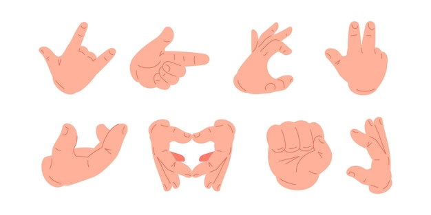 ベクトル male cartoon hands showing different gesture fingers position big set icon vector flat