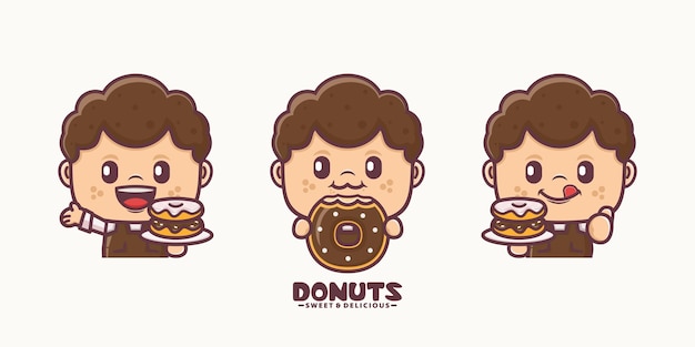 Vector male cartoon mascot with donuts