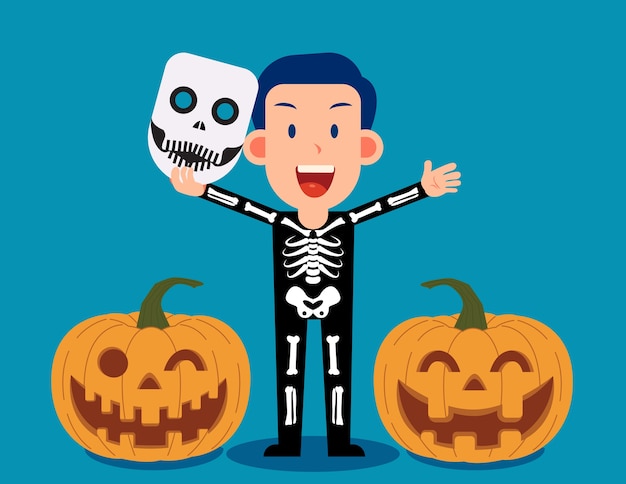 Male celebrate halloween wears skeleton costume