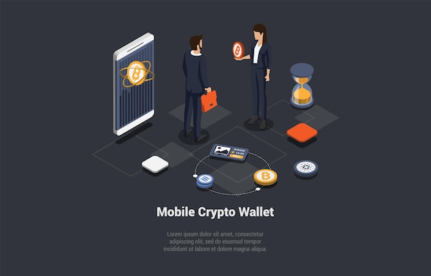 Male Character Buy Cryptocurrency And Hold It On Custodial And NonCustodial Crypto Wallet Boy Use Mobile Hardware And Software Wallet To Pay For Goods And Service Isometric 3D Vector Illustration