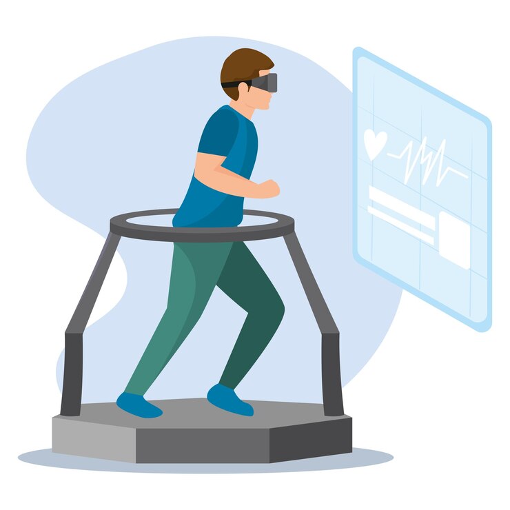 Vector male character doing exercise with virtual reality glasses vector