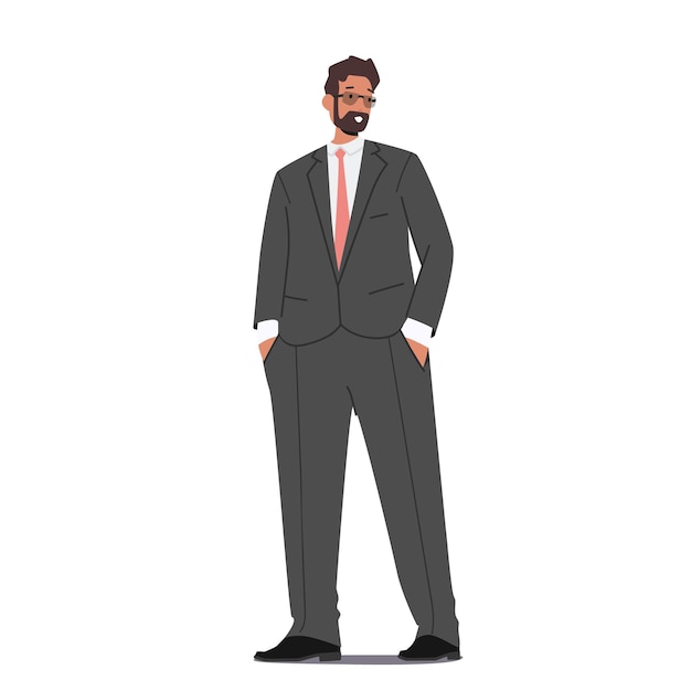 Male Character in Formal Suit Business Man Wear Grey Blazer and Trousers Isolated on White Background Single Mature Fashioned Bearded Person in Modern Clothes Cartoon People Vector Illustration