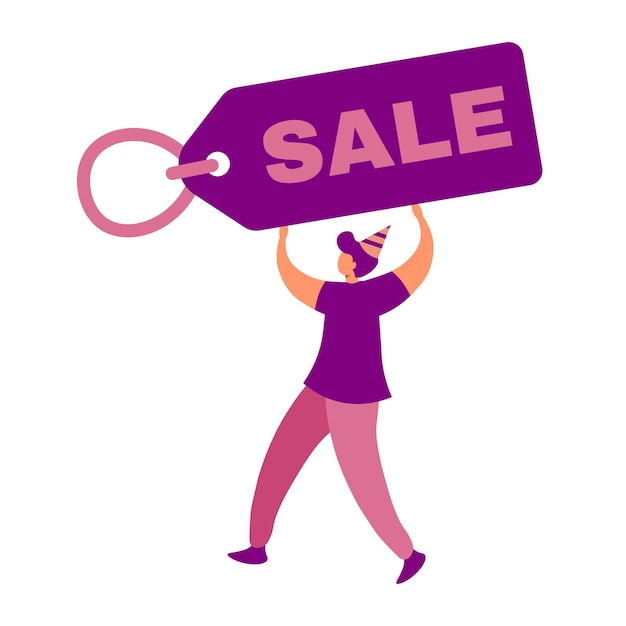 Male Character Holding A 2023 New Year Sale Tag Flat Illustration