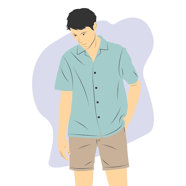 Vector the male character is standing and looking down flat style cartoon vector illustration