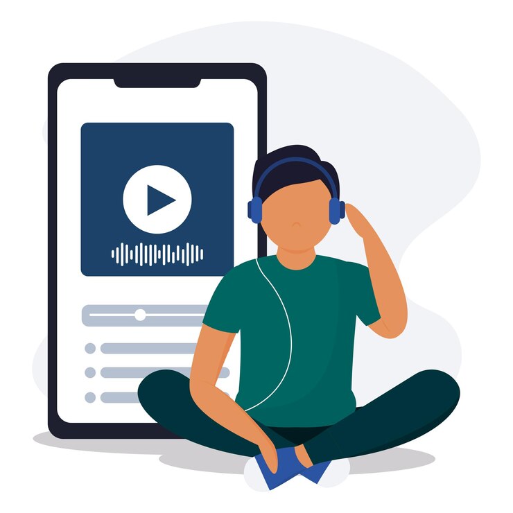 Vector male character listening to music on cellphone vector