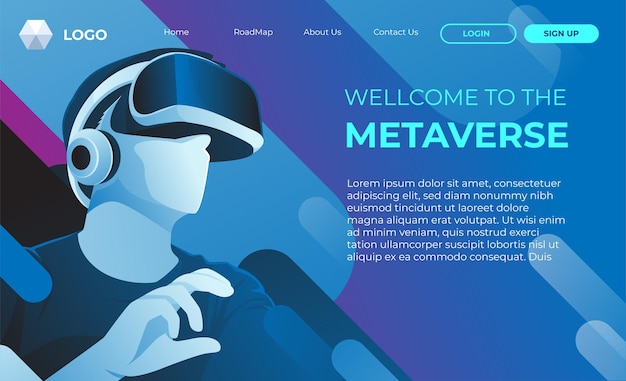 Vector male character using virtual reality device metaverse illustration concept