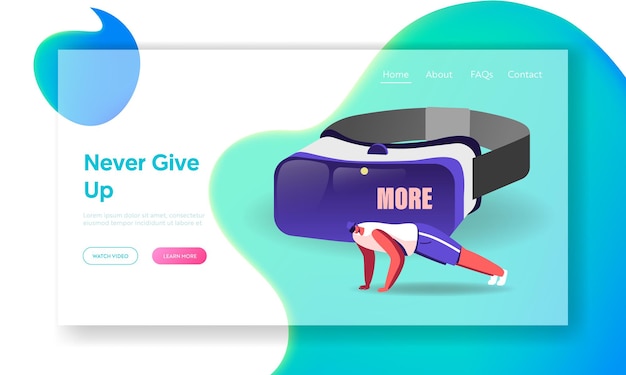 Male Character in Vr Glasses Training in Virtual Reality Cyberspace Landing Page Template