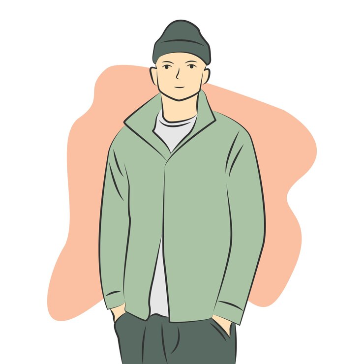 Vector フラットな漫画のスタイルで緑のジャケットを着ている男性キャラクター