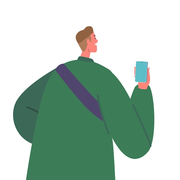 male character with smartphone rear view journalist shooting on mobile camera interviewing visiting press conference