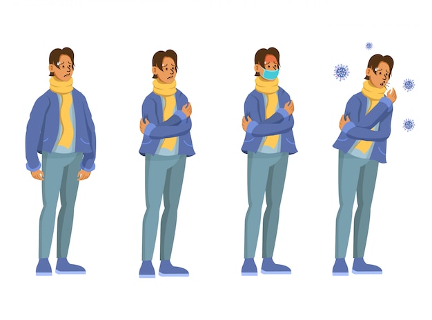 Vector male characters with symptoms of the coronavirus - covid19