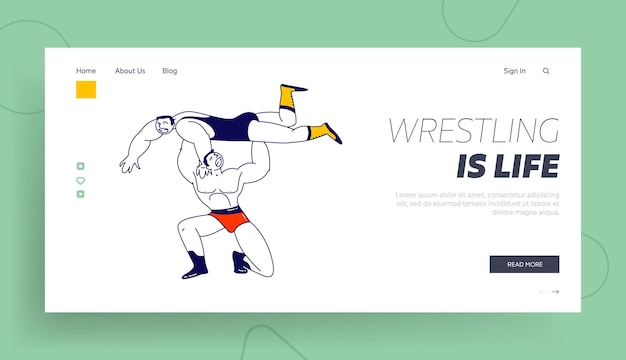 Personaggi maschili wrestling fight landing page template.