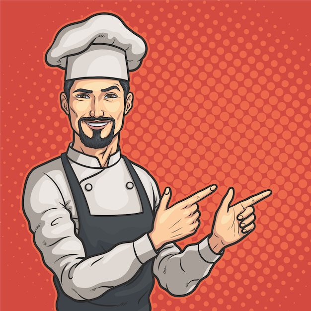 Vector male chef shows something