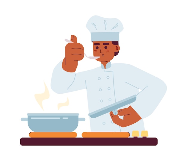 Vector male chef taste food semi flat colorful vector character