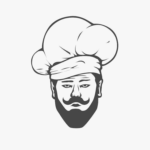 Chef maschio che indossa il logo del cappello su bianco