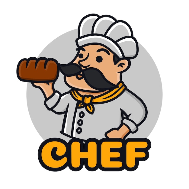 Male chef with bread mascot logo vector